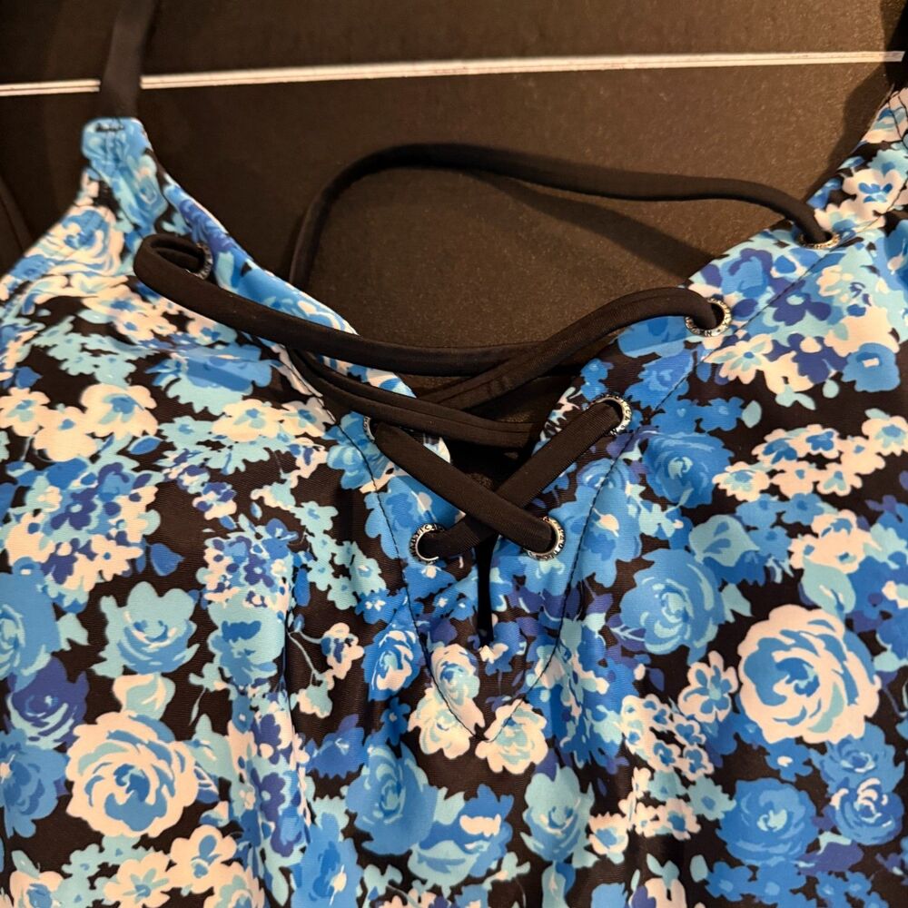 Nautica Slimming Lace-Up Swimdress Blue Floral One Piece Medium NWT - Picture 4 of 7